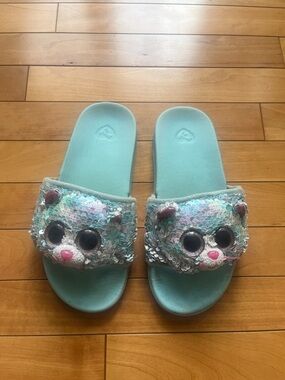 Ty aqua Sequin beanie boos Slide Sandals 6